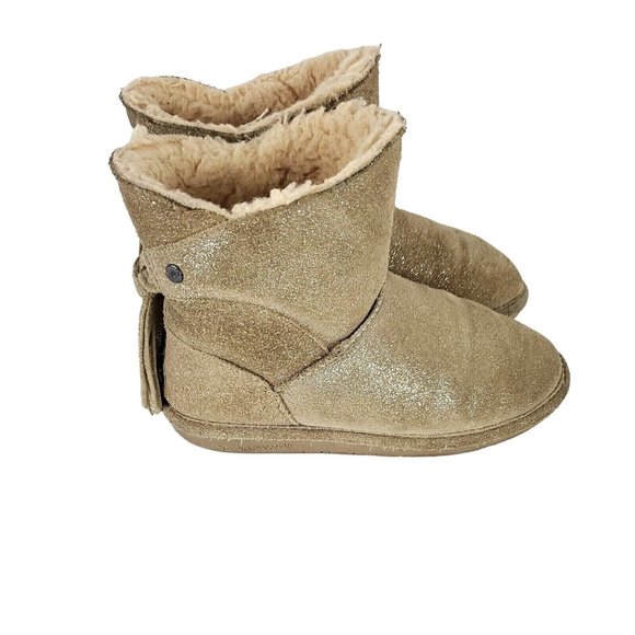 Bearpaw Youth Sz 4 Sparkle Suede Boots Wool Blend & Sheepskin Sherpa Lined XLNT - Picture 1 of 9